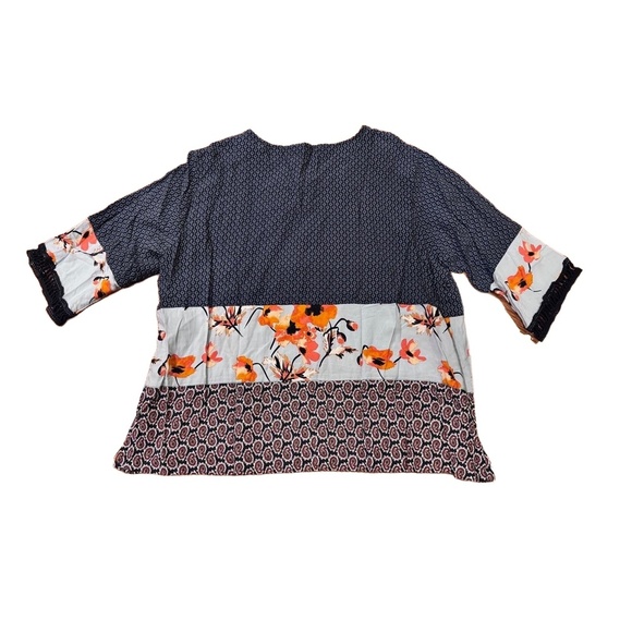 Ali Miles Womens Patchwork Prarie Print V-Neck Boho Top 3/4 Sleeves Large - Picture 6 of 6